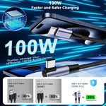 Verilux Type C Charger Cable 9.8 ft for Fast 100W PD Charging featuring 90° Right Angle | Nylon Braided