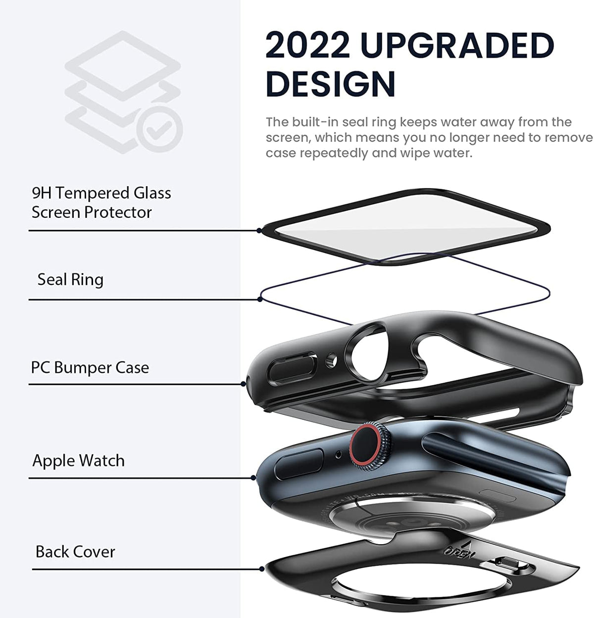 ZORBES® Waterproof Cover Case Compatible with Apple Watch Series7, Protective Hard PC Cover Case (41mm Black)