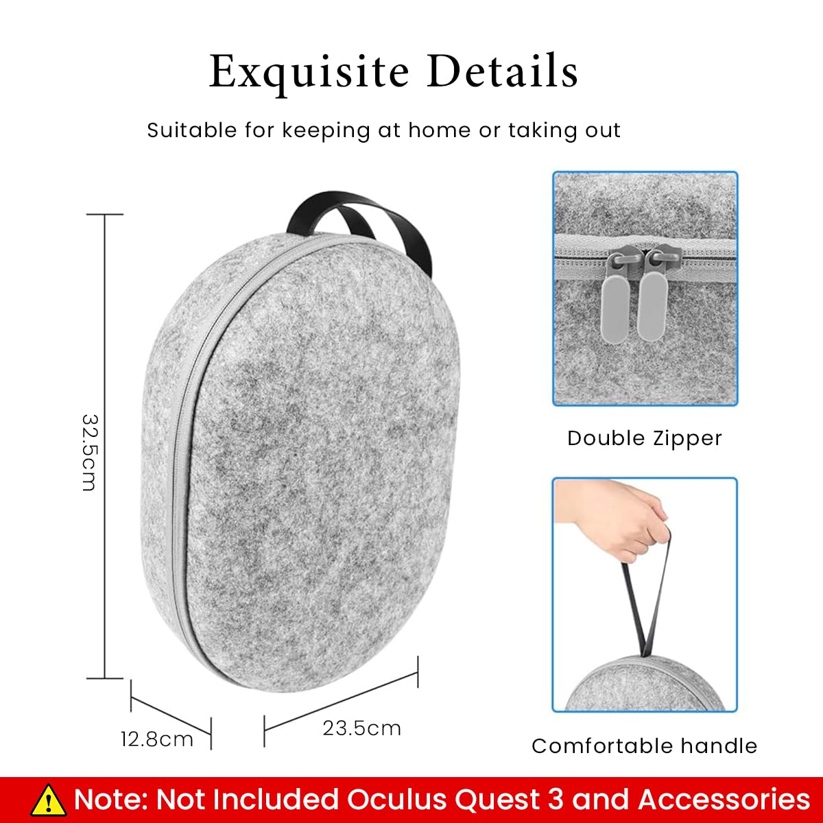 Verilux Carry Bag for Oculus Quest 3 featuring X Type Elastic Fix Straps and 34x16x20cm Size | Travel Storage Case with Hand Strap and USB Charging Port