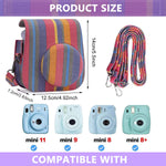 ZORBES® Instax Mini 11 Case Cover, Protective Camera Case for Fujifilm Instax Mini 11, Color Striped Easy Install Bag with Removable Shoulder Strap & Top Cover for Intex Camera Mini 11 Mini 8 Mini 9