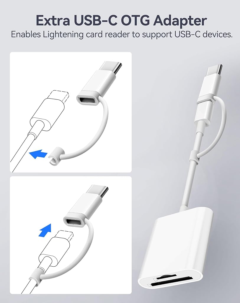 ZORBES® SD Card Reader for iPad, Lightening& USB-C Dual Connector Memory SD Card Adapter