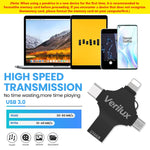 Verilux Pendrive 256GB for iPhone and Android featuring 4 in 1 USB A Type C ports | Black