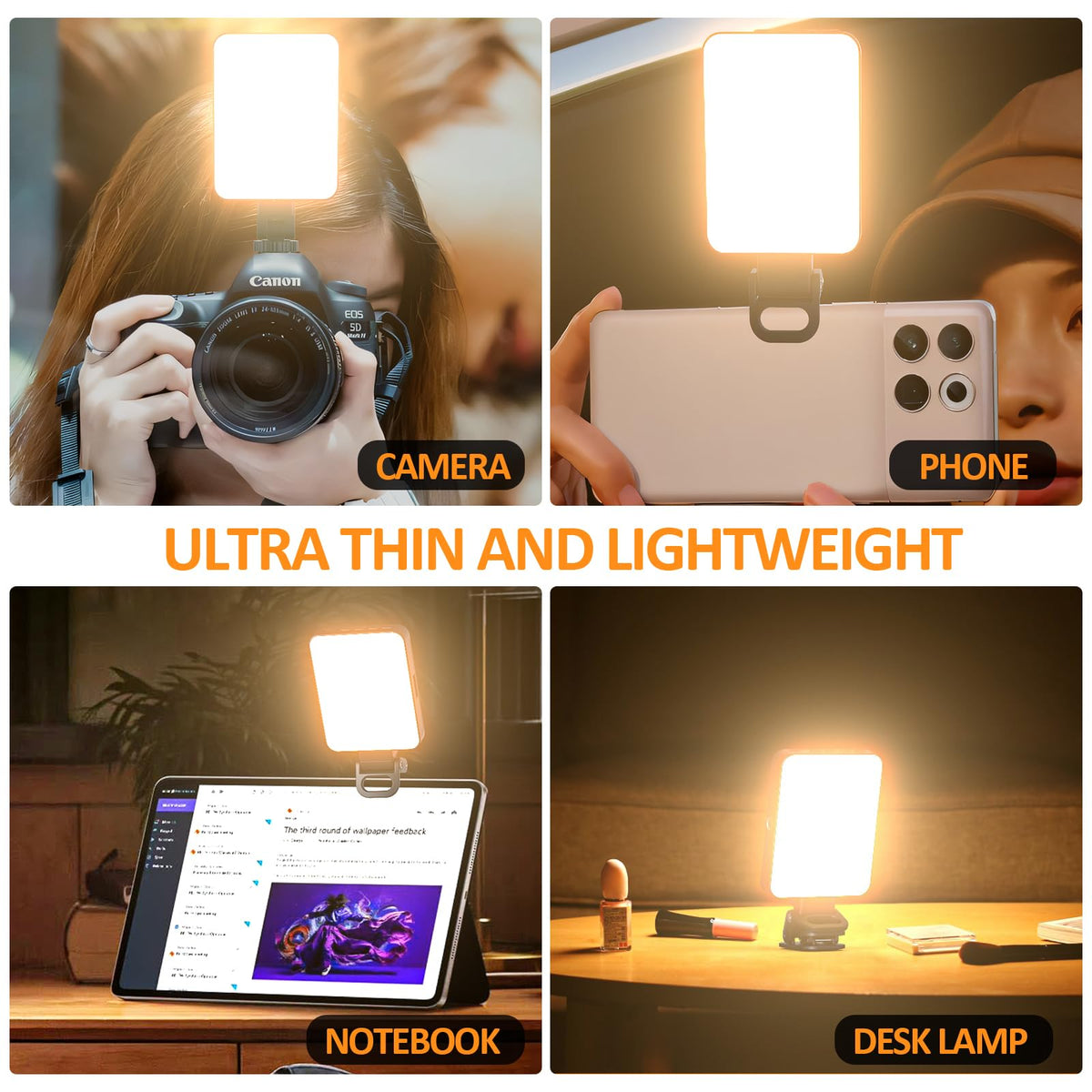 ZORBES® USB Rechargeable LED Selfie Light Clip-on Ring Phone Fill Light 3 Color Mini Video Light with 5 Brightness, Portable LED Ring Fill Light for Phone, Tablet, Livestream, Youtuber