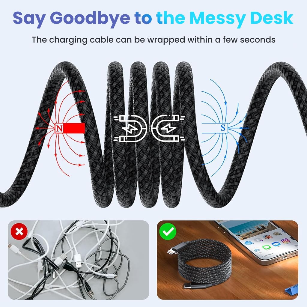 Verilux Type C to Lightning Cable 3.3 ft with Magnetic Connector and Nylon Braid for iPhone 14