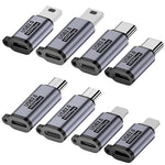 Verilux® 8Pcs USB 2.0 Adapters Universal Micro USB to TYPE C / Light-ning, Light-ning to USB C /Micro US, TYPE C to Micro USB/Light-ning, Mini USB to USB C/Micro USB, Support 480Mbps Data Transmission
