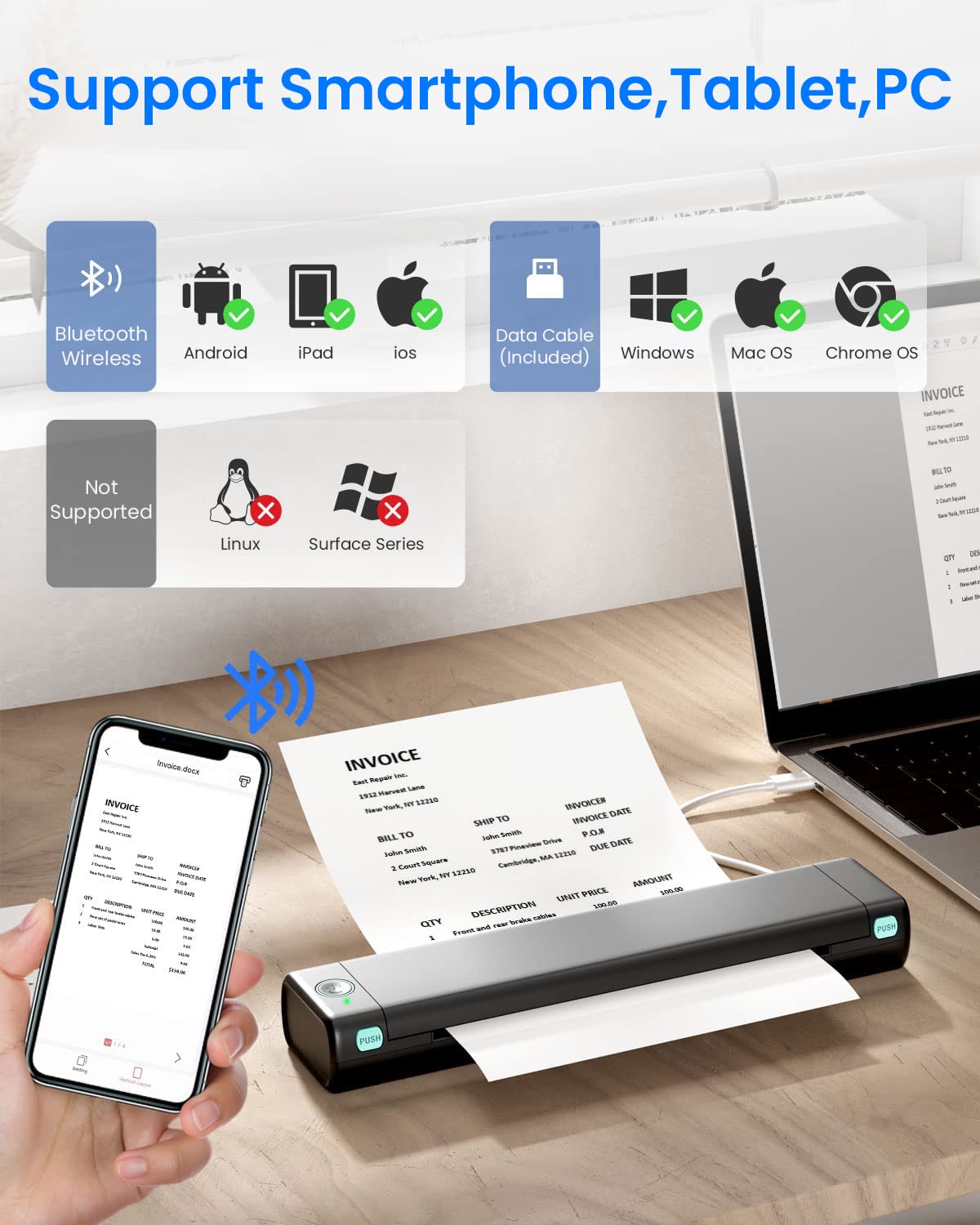 ZORBES® Portable Printer Wireless