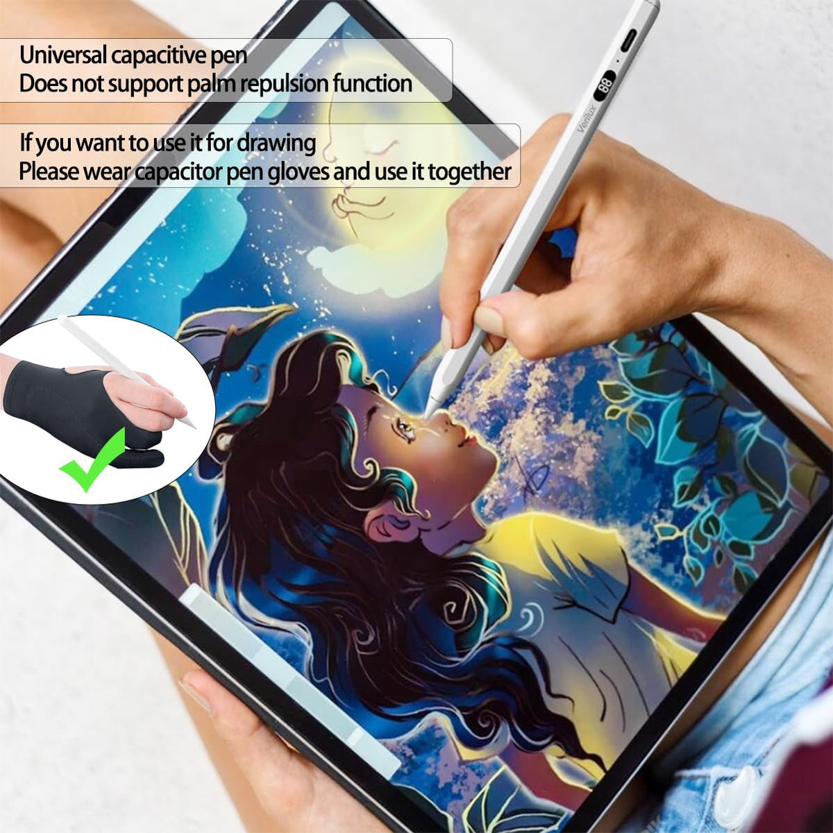 Verilux Stylus Pen for iPad and Android with LED Battery Indicator and 8–10 Hour Use | Fast Charging Precision Writing Tool