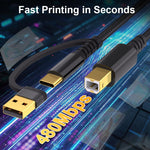 Verilux USB Printer Cable for HP Canon Epson with 6.6ft Length and Dual USB C & Type A | 480Mbps Data Transfer