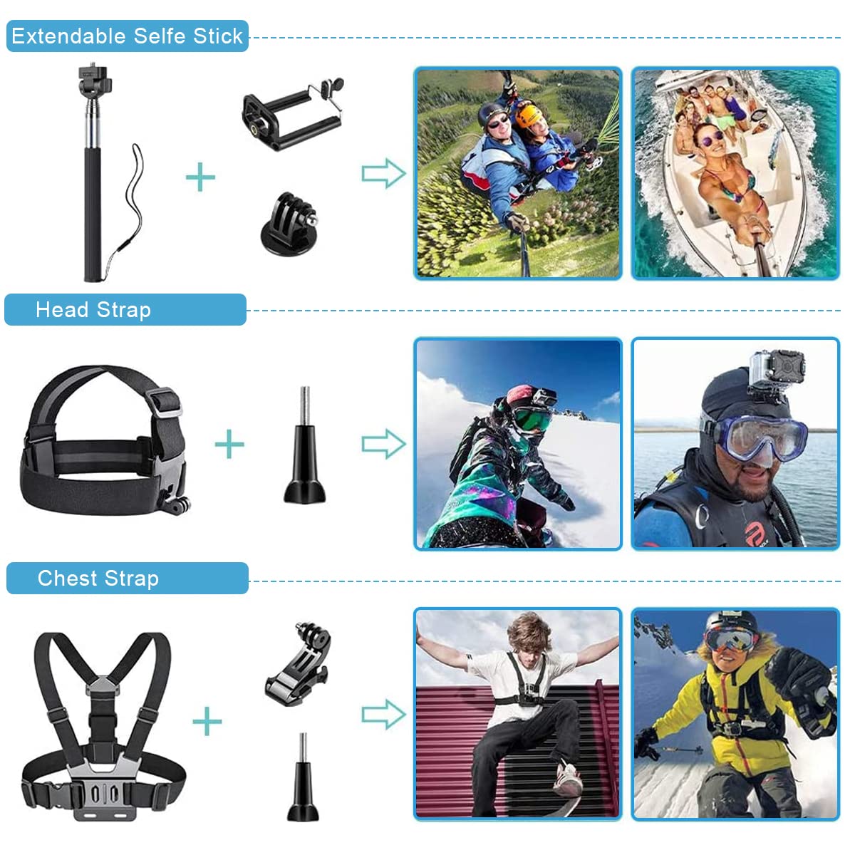 ZORBES® 53 in 1 Camera Accessories Kit for Gopro Hero 11 10 9 8 7 6 5 4 3+, 53 in 1 Go Pro Black Bundle, Mount Set for Go Pro Fusion Silver Max Session or Akaso or DJI Osmo