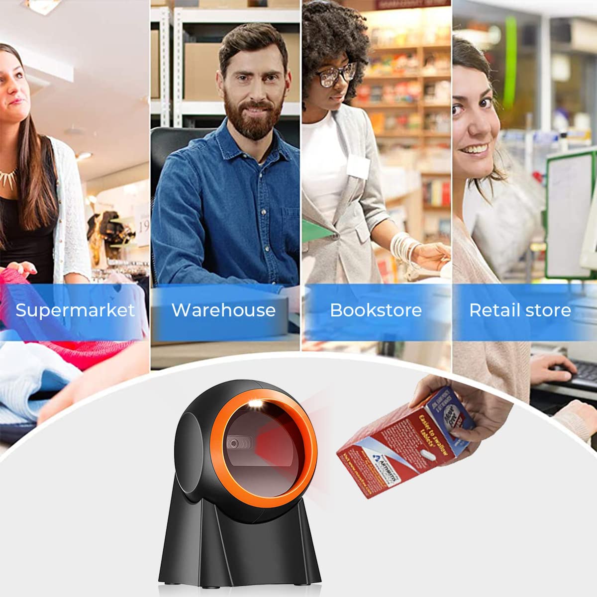 ZORBES® 2D Barcode Scanner, Symcode Omnidirectional Hands-Free Desktop Bar Code Scanner Support 1d 2D Qr Code, Automatic Sensing Barcode Machine for Supermarket Store Warehouse Factory