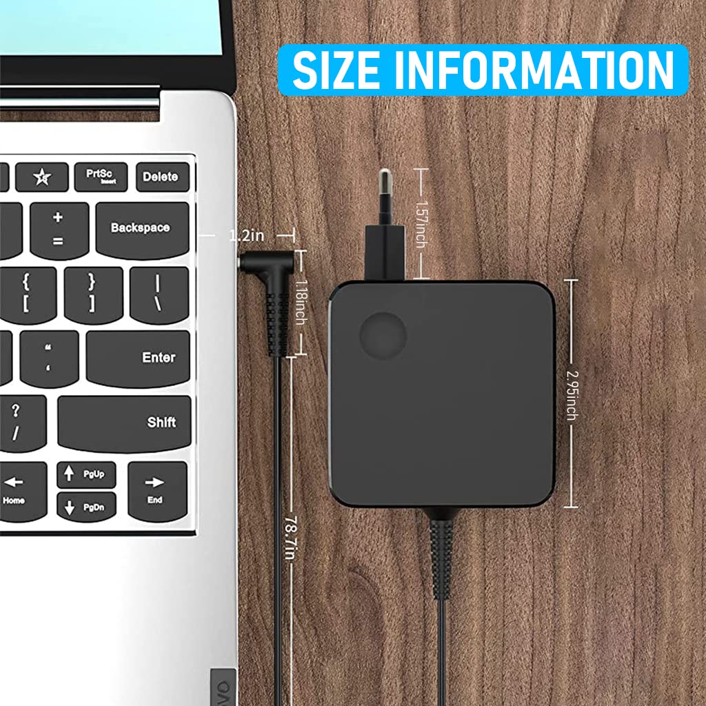 ZORBES® 65W Laptop Charger for IdeaPad 65W 45W AC Adapter for Lenovo Laptop Series 1.8m Charging Cable Safe Charging - verilux