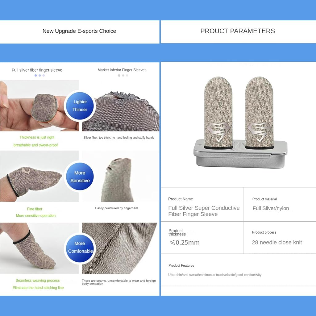 ZORBES® Ultra-Thin Silver Fiber Gaming Finger Sleeves