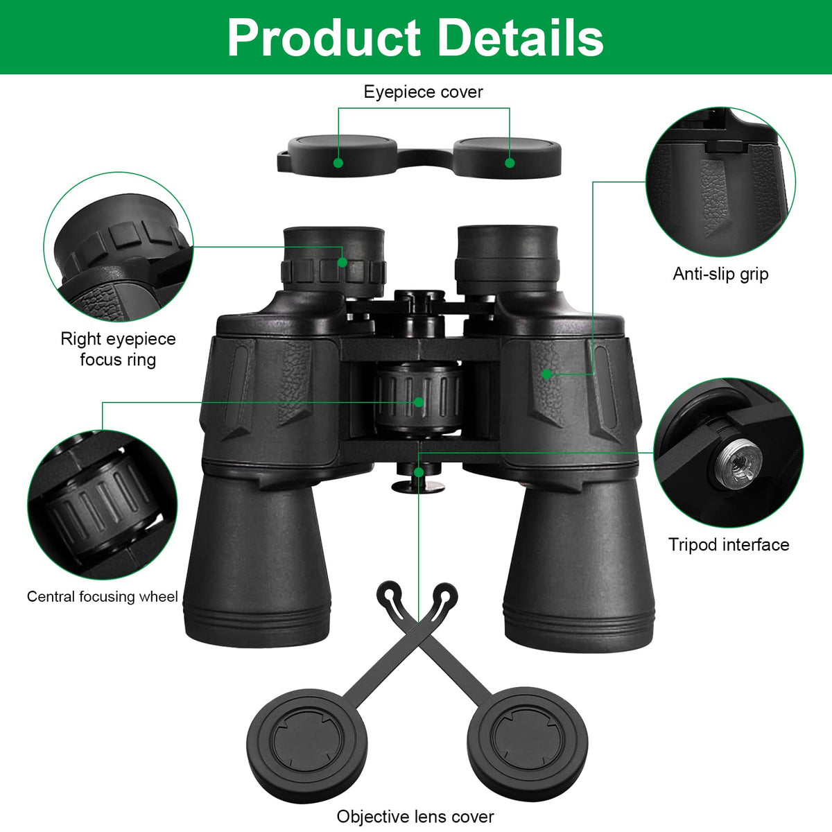 ZORBES® 20x50 High Rate Binocular, Binoculars for Long Distance Compact HD Professional/Daily Waterproof Binoculars Telescope for Kids Adults Bird Watching Travel Hunting Football Games Stargazing