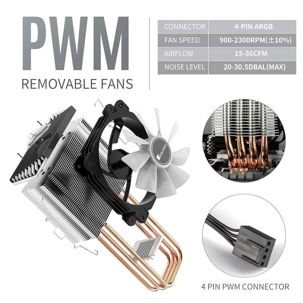 Verilux® RGB CPU Cooler, 2300rpm CPU Air Cooler,PWM 4 Pin, 4 Copper Heat-Conduction Pipes 92mm Cooler Fan RGB CPU Cooler for AMD Ryzen/Intel LGA 1700 115X