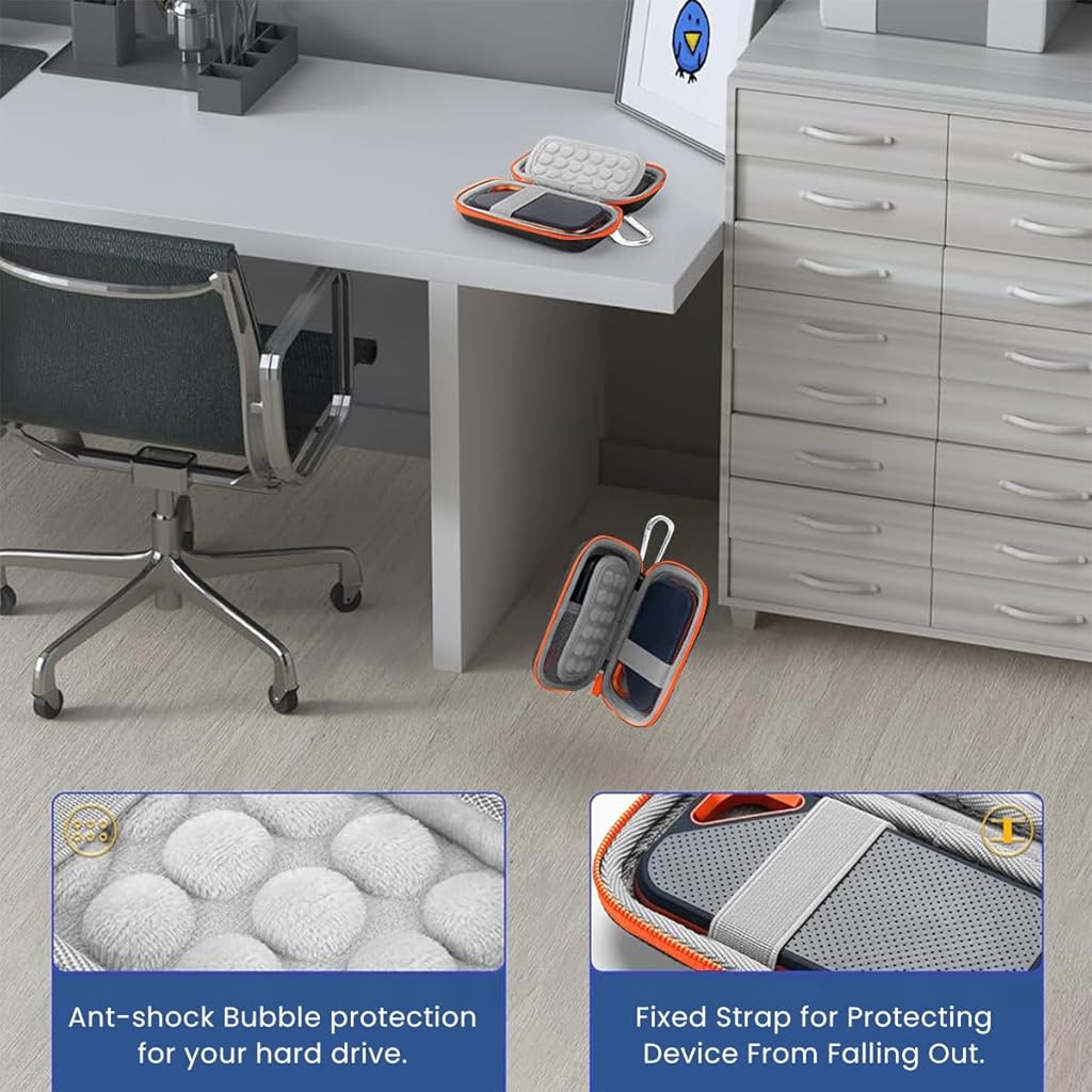 ZORBES® Carrying Case for SSD Storage Bag for SanDisk 500GB 1TB 2TB Shock-Proof Solid State Drive EVA Waterproof Accessories Grey 3PCS