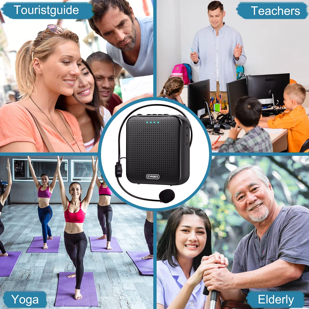 ZORBES® 5W Voice Amplifier Wired Headset, 2 in 1 Voice Amplifier Bluetooth Speaker Support U Disk, TF Card, 2200mAh Voice Amplifier for Teacher, Tour Guide