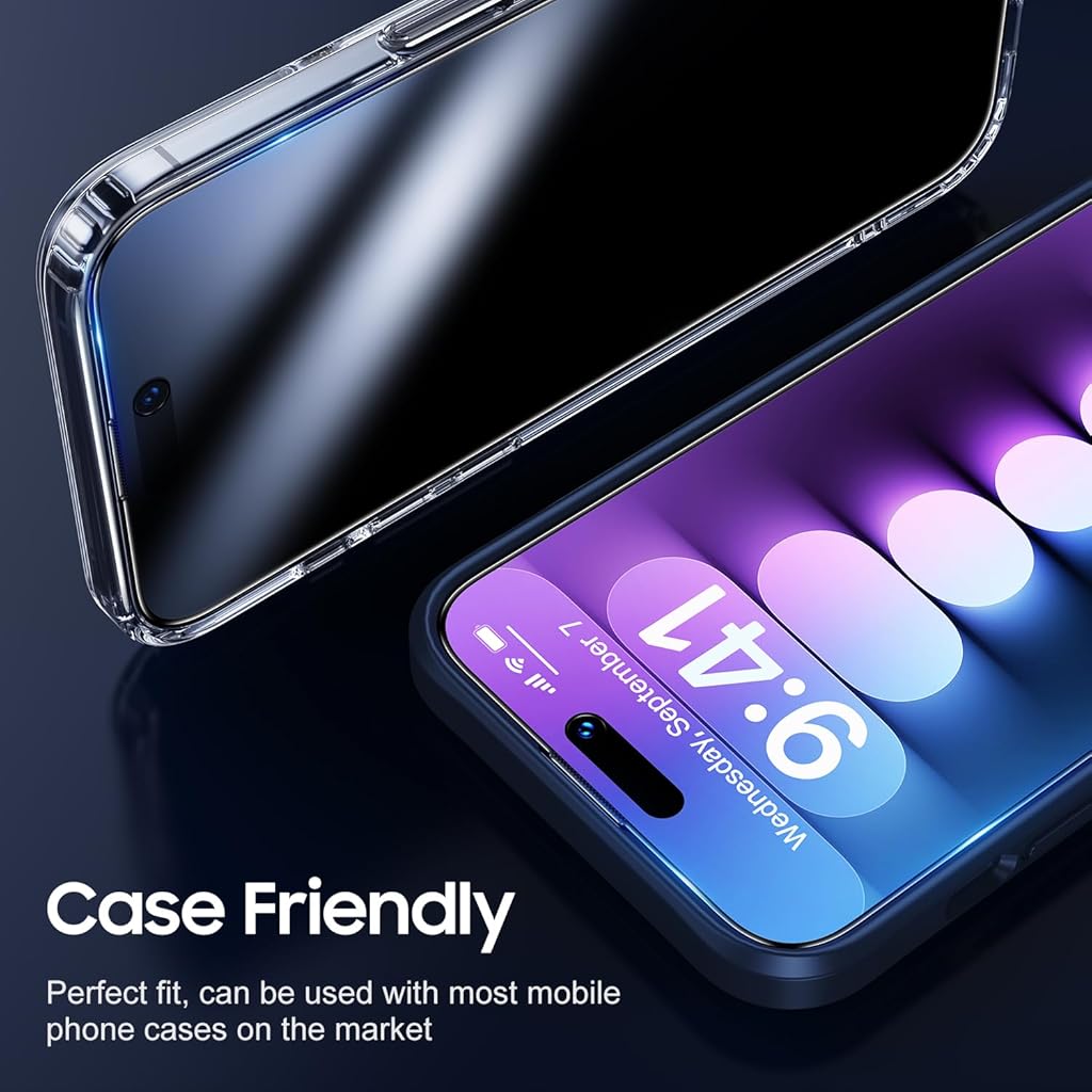 ZORBES® 2 Pack for iPhone 15 Pro Max Privacy Screen Protector Automatic Dust Removal 6.7 inch 9H Full Coverage 3PCS