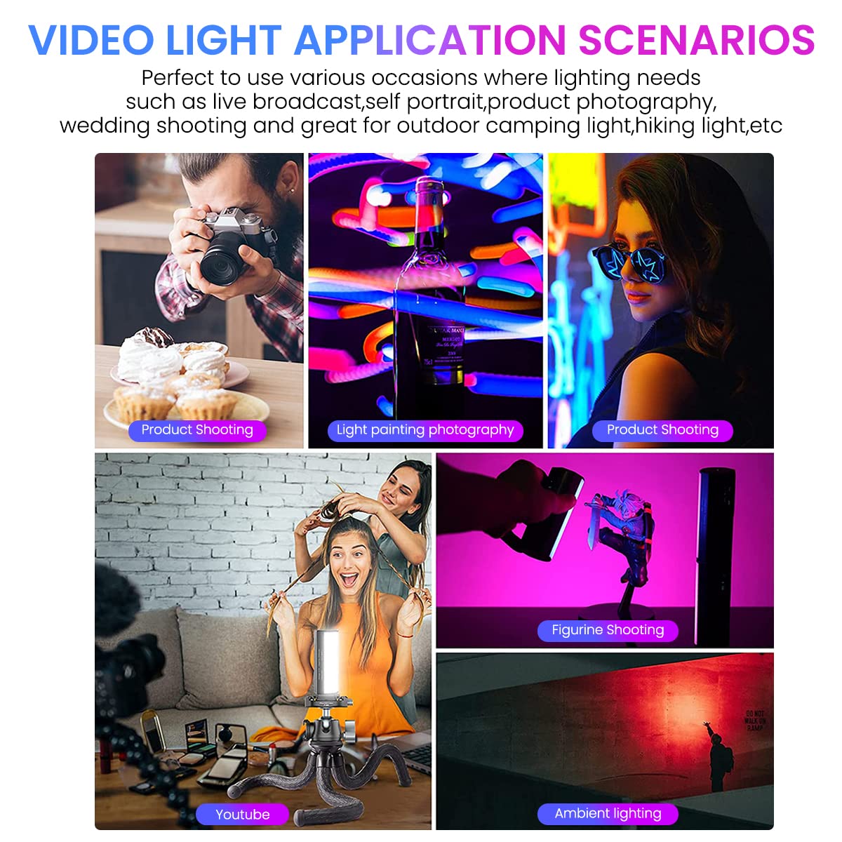 ZORBES® RGB LED Light Stick For Photography, Photography Light With RGB CCT Scene Mode, 3000K-6000K Adjustable, 360° Rotation Megnetic Suction Design, 2000mah Battery for YouTube Photoshoot LiveStream