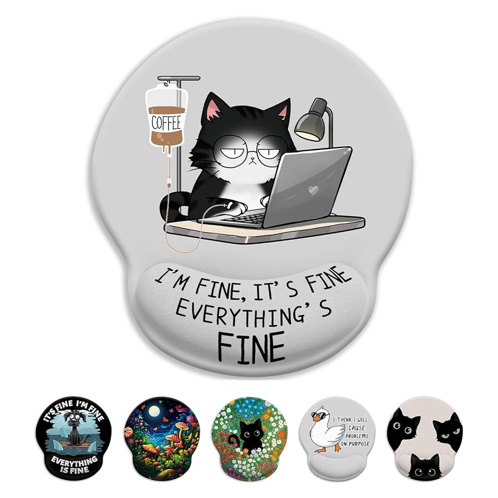 ZORBES® Mouse Pad with Wrist Support, Funny Cat Ergonomic Mouse Pad with Wrist Support I'm Fine Motivational Memo Design, Soft Gel Rest, Non-Slip Mouse Mat for Office & Home