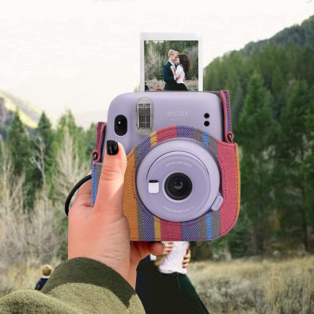 ZORBES® Instax Mini 11 Case Cover, Protective Camera Case for Fujifilm Instax Mini 11, Color Striped Easy Install Bag with Removable Shoulder Strap & Top Cover for Intex Camera Mini 11 Mini 8 Mini 9