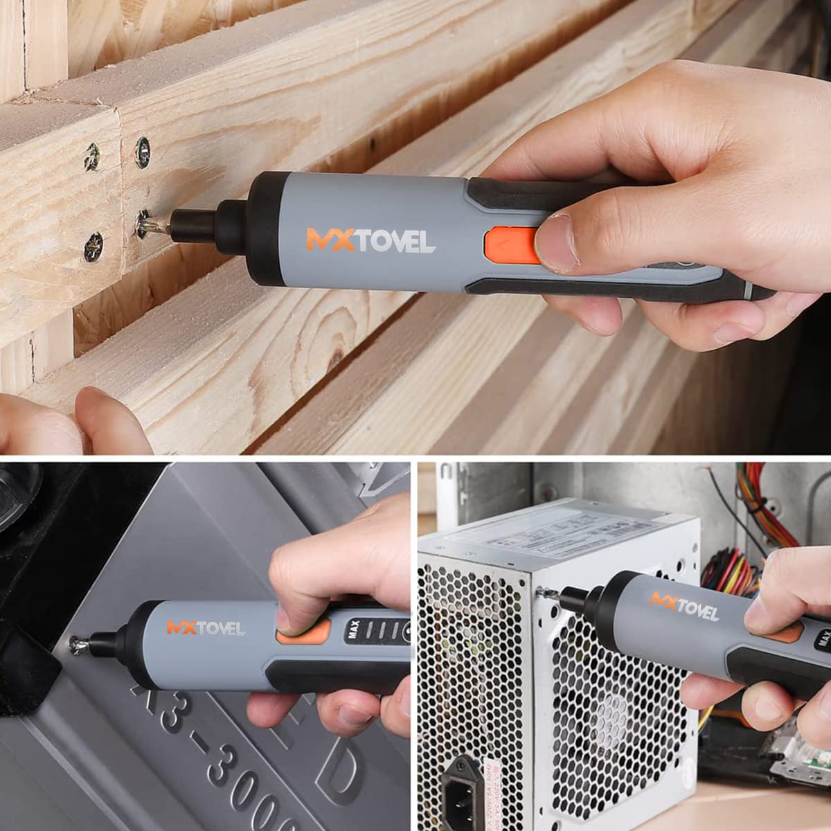 Verilux® Handheld Electric Screwdriver Kit - 4V Cordless Electric Screwdriver, LED Work Light, 26 pieces Screwdriver Bits, Screw Adapter, Tool Case, USB C Cable, Power Screwdriver(Grey)