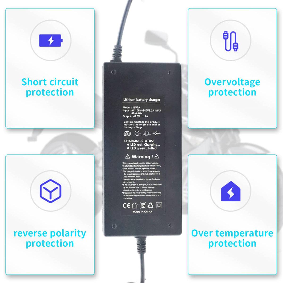 ZORBES® 36V 2A Battery Charger DC5.5 * 2.5MM/2.1MM