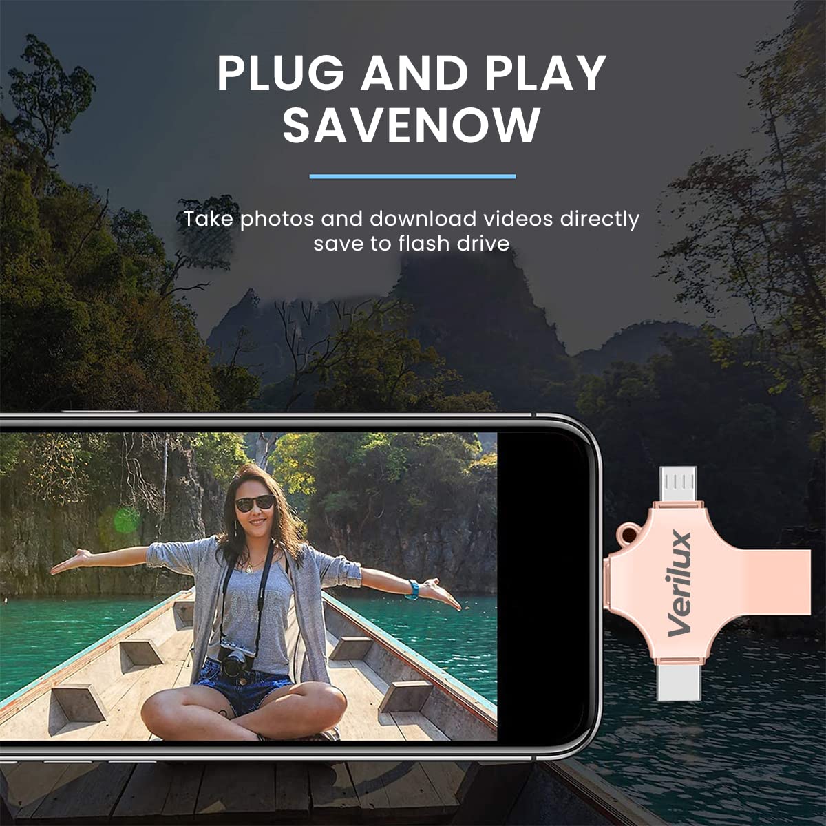 Verilux Pendrive 64GB 4 in 1 Flash Drive with Type C & USB Interfaces | Rose Gold Metal Design