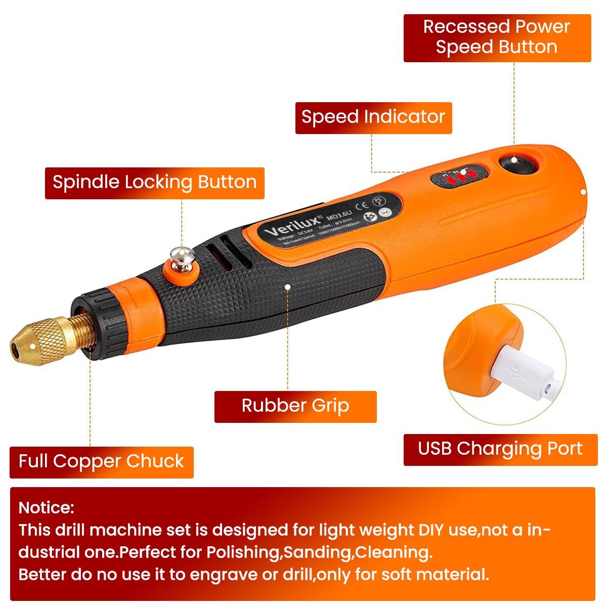 Verilux Mini Cordless Drill Machine with 90PCS Rotary Tool Kit for DIY Crafts | USB Rechargeable