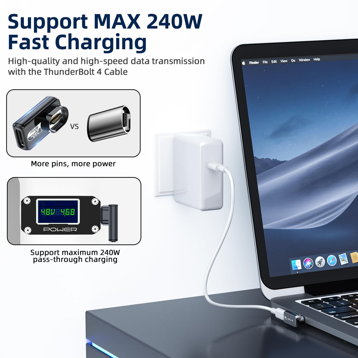 Verilux USB C 4.0 Adapter with 240W PD Fast Charging and 90 Degree Magnetic Connector | 40Gbps Data & 8K Display