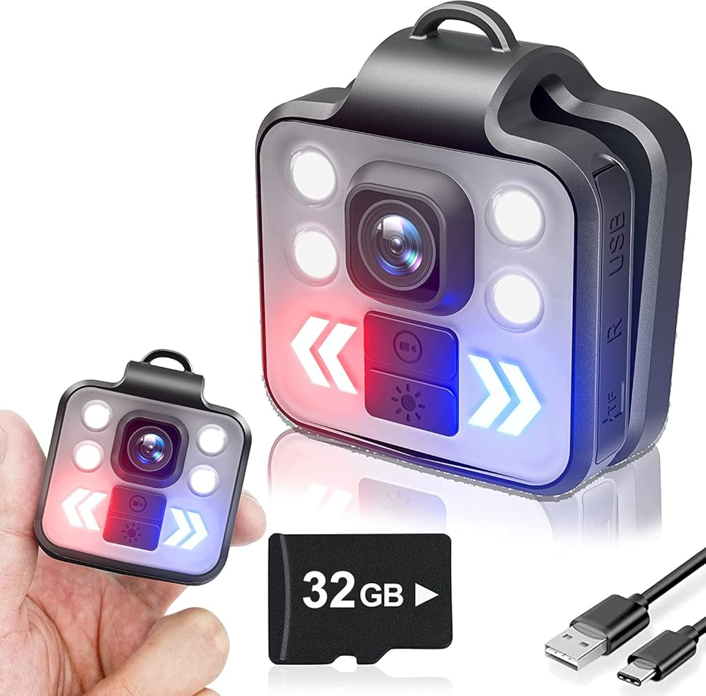 Verilux® Action Camera 1000mAh Vlogging Camera for Youtubers 1080P Wireless Body Camera with IP65 Wearable Video Recorder Built in 32G Micro SD Card Mini Micro Spy Camera with 3 Modes Flashlight