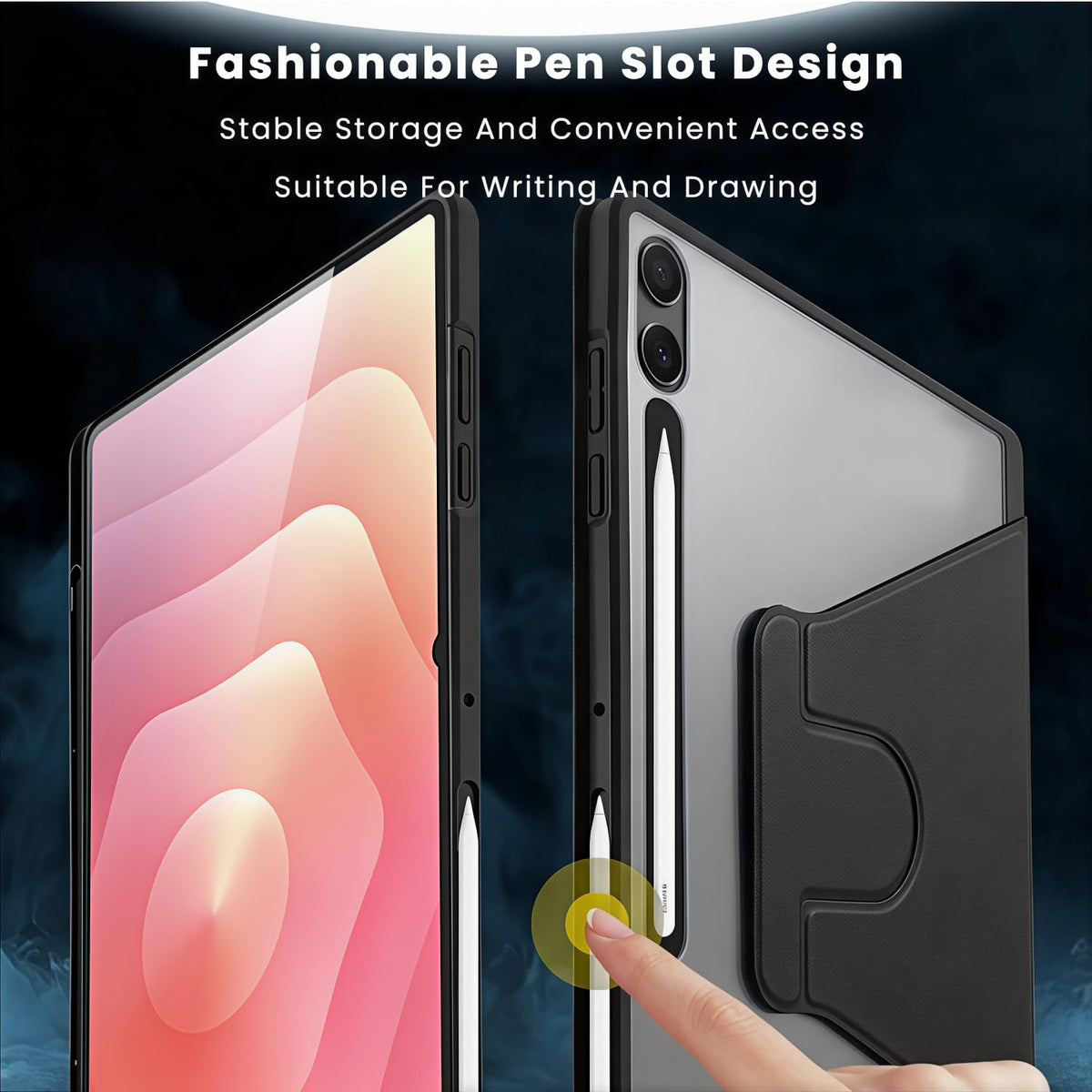 ZORBES® Compatible with Galaxy Tab S11 Ultra, 14.6'' Acrylic Tablet Cover with PU Screen Guard, 360 ° Rotatable Built in Tablet Holder, Adjustable Viewing, Stylus Pen Slot Design
