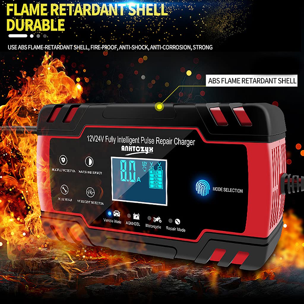 STHIRA® Car Battery Charger, Enhanced Edition 8A 12V/4A 24V Car Battery Charger Charges, Automotive Smart Portable Battery Charger Maintainer for Car, Motorcycle, Lawn Mower and More