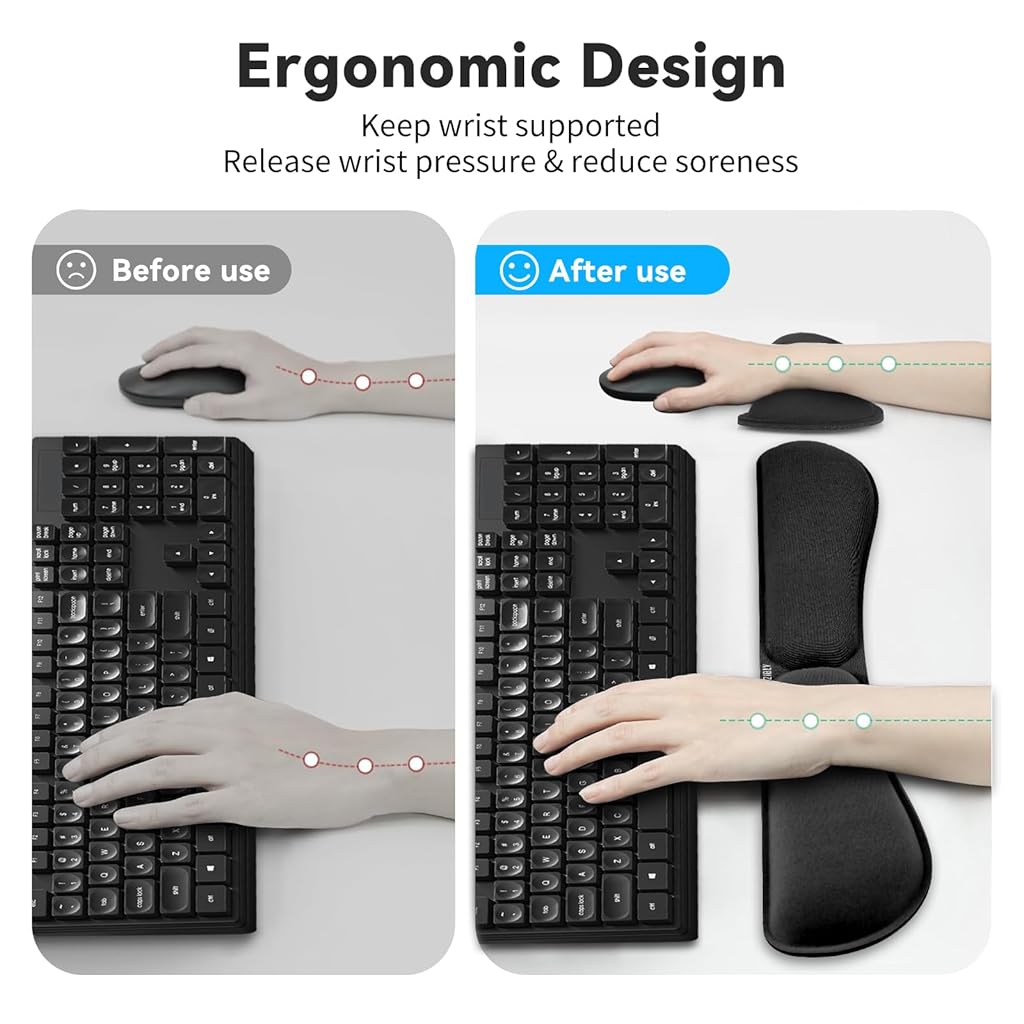 ZORBES® Ergonomic Gel Memory Foam Keyboard Wrist Rest & Mousepad Rests for Computer,Silky Wrist Rest for Typing,Laptop and Mouse Desk Pads Support Hand and Arm 2 Piece Pad Office Travel-Black