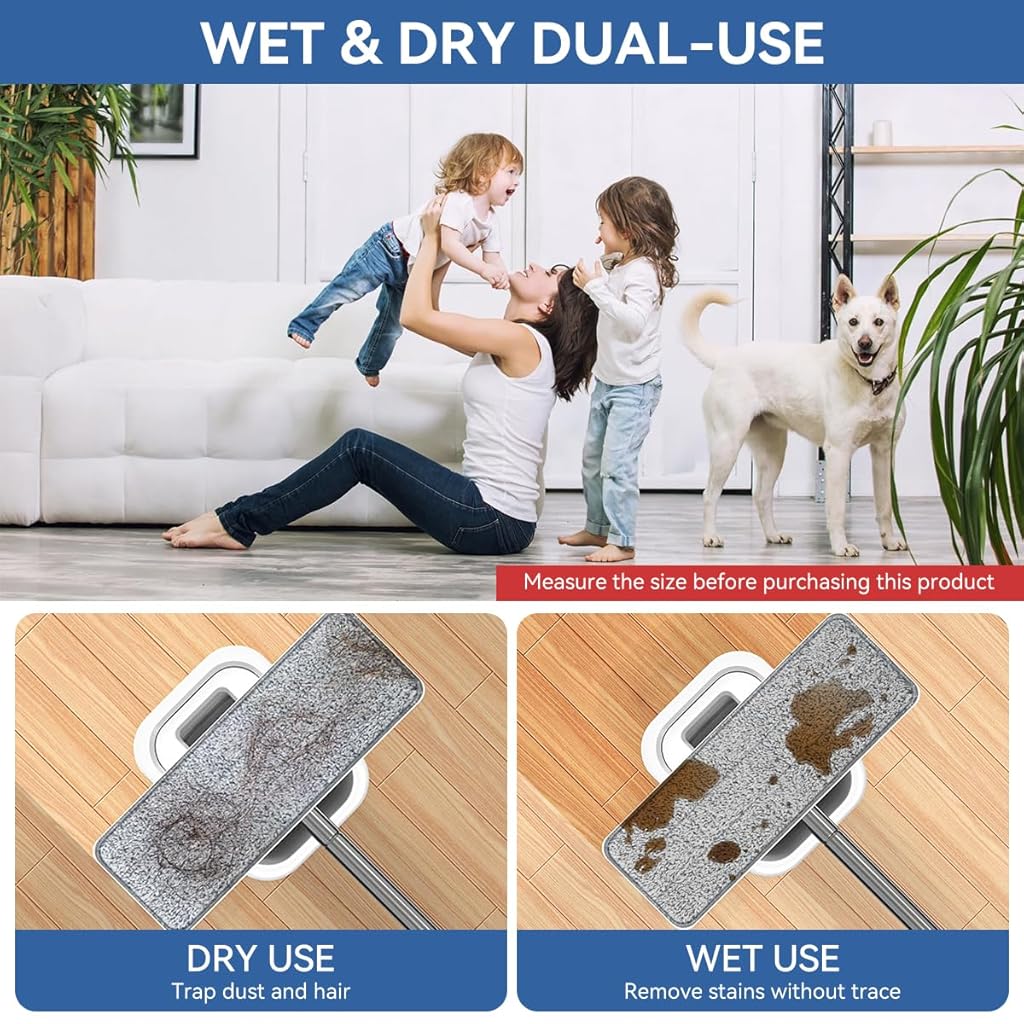 Verilux® 8Pcs Replacement Mop Pads for Floor Flat Mops 12.99''x 4.72'' Wet & Dry Use Stick-on Microfiber Mop Pads Washable Mop Pads Universal Replacement Mop Pads