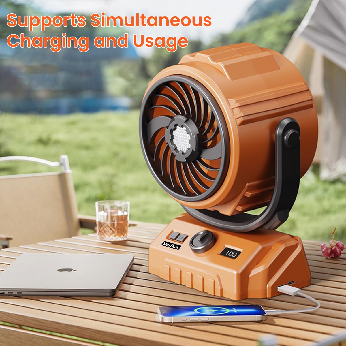 Verilux Table Fan for Home and Camping with 270° Oscillating & 300° Flip Head | 100 Speed Adjustable