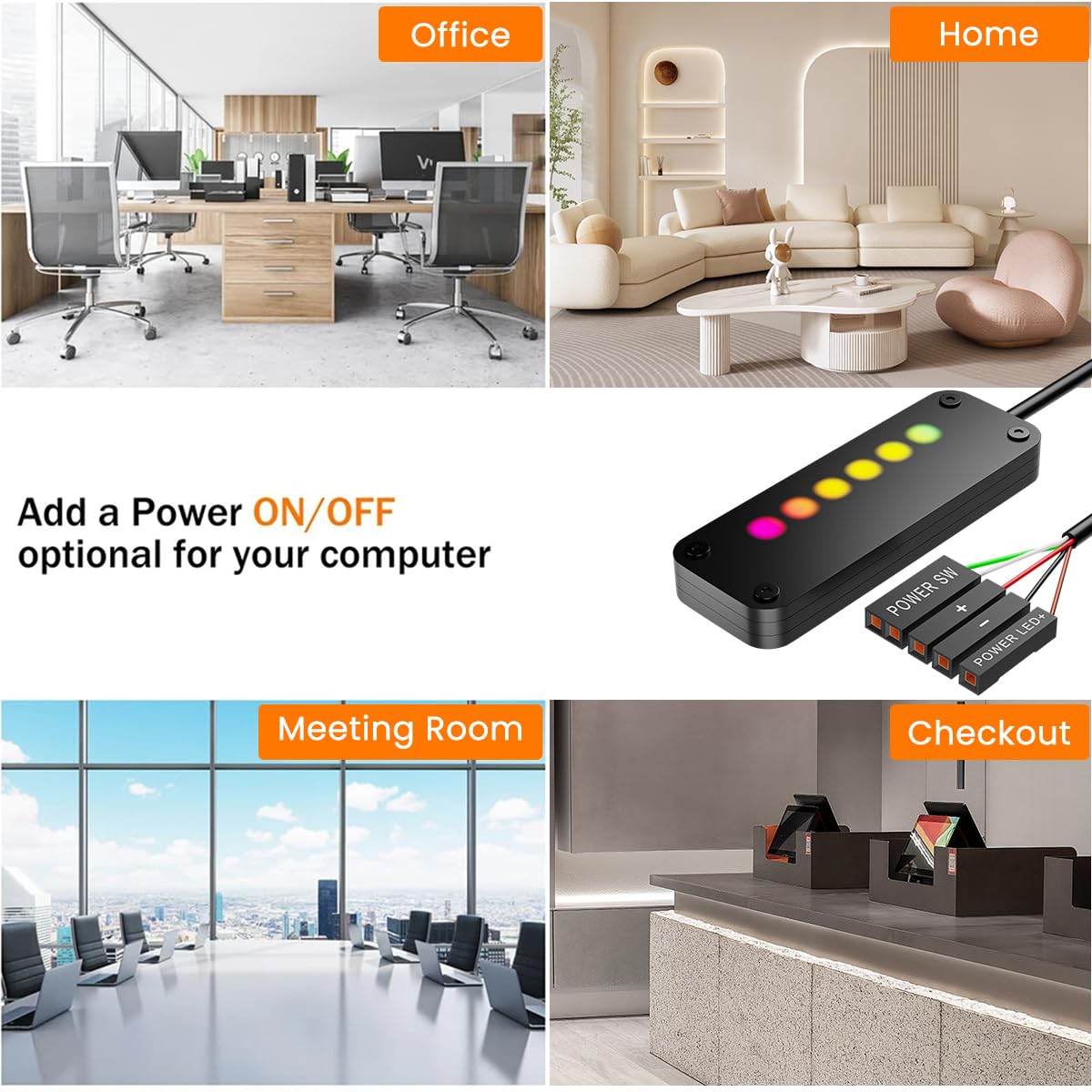 Verilux Desktop Computer Power Switch for PC Mods with 2m Cable and Finger Slide Button | 7 Color LED Touch Control