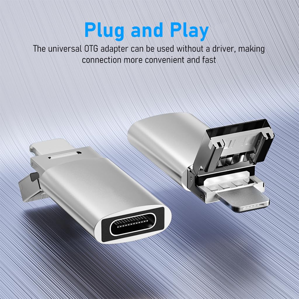 Verilux® OTG Adapter 3 in 1 USB C Female to Light-ning, USB A, Micro USB Male OTG Adapter PD 30W Fast Charging Type C to Light-ning Connector Type C Charger Converter for iPhone iPad Android Phone PC
