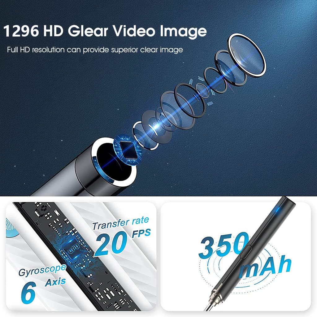 Verilux Ear Wax Remover Tool Kit with 1296P HD 5MP Camera and 6 LED Lights | Black