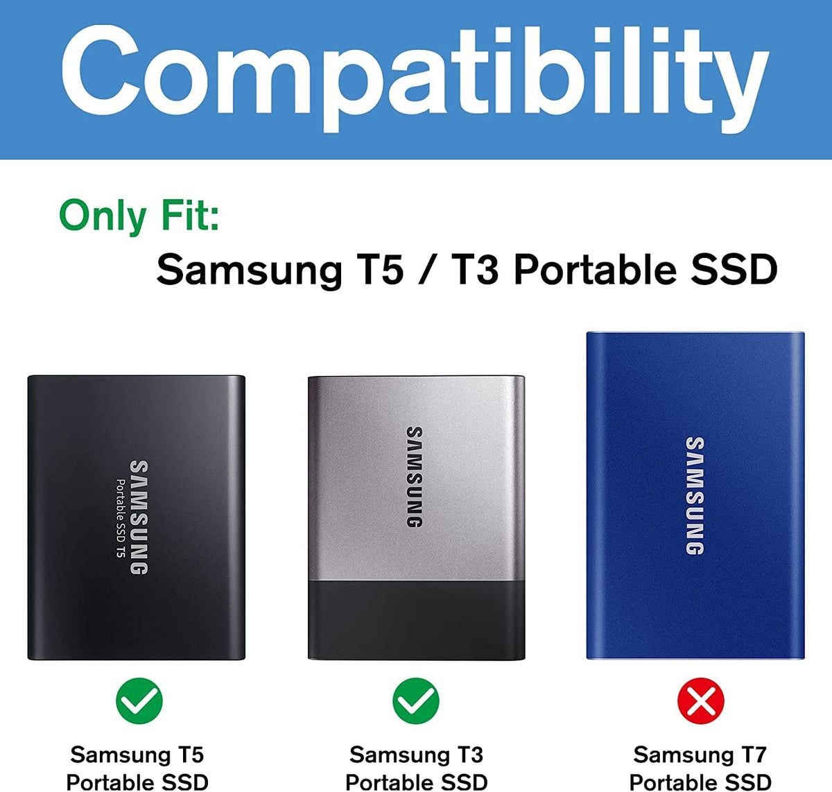 ZORBES® Storage Bag for Samsung T5/T3 Portable SSD 1TB 2TB 500GB 250GB, Protective Travel Case for Samsung T5/T3, Hard Storage Pouch for Samsung T5/T3 (Not fit Samsung T7/T7 Touch) (Only Bag)
