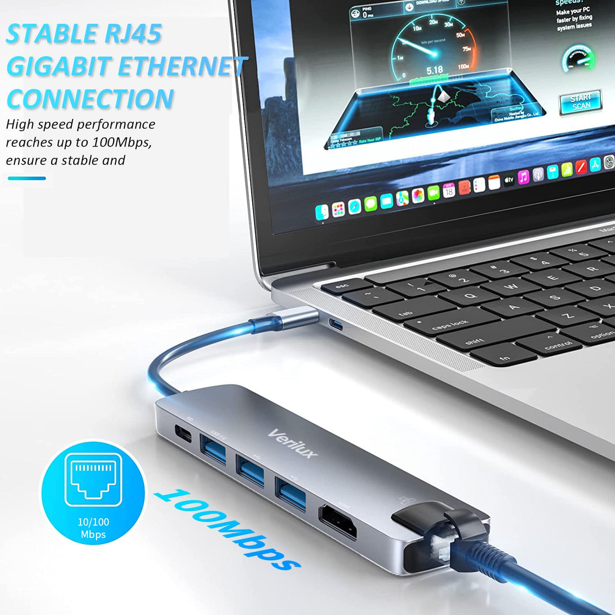 Verilux USB C Hub for Laptop with 4K HDMI and 87W PD Charging | 6 in 1 Multiport Adapter