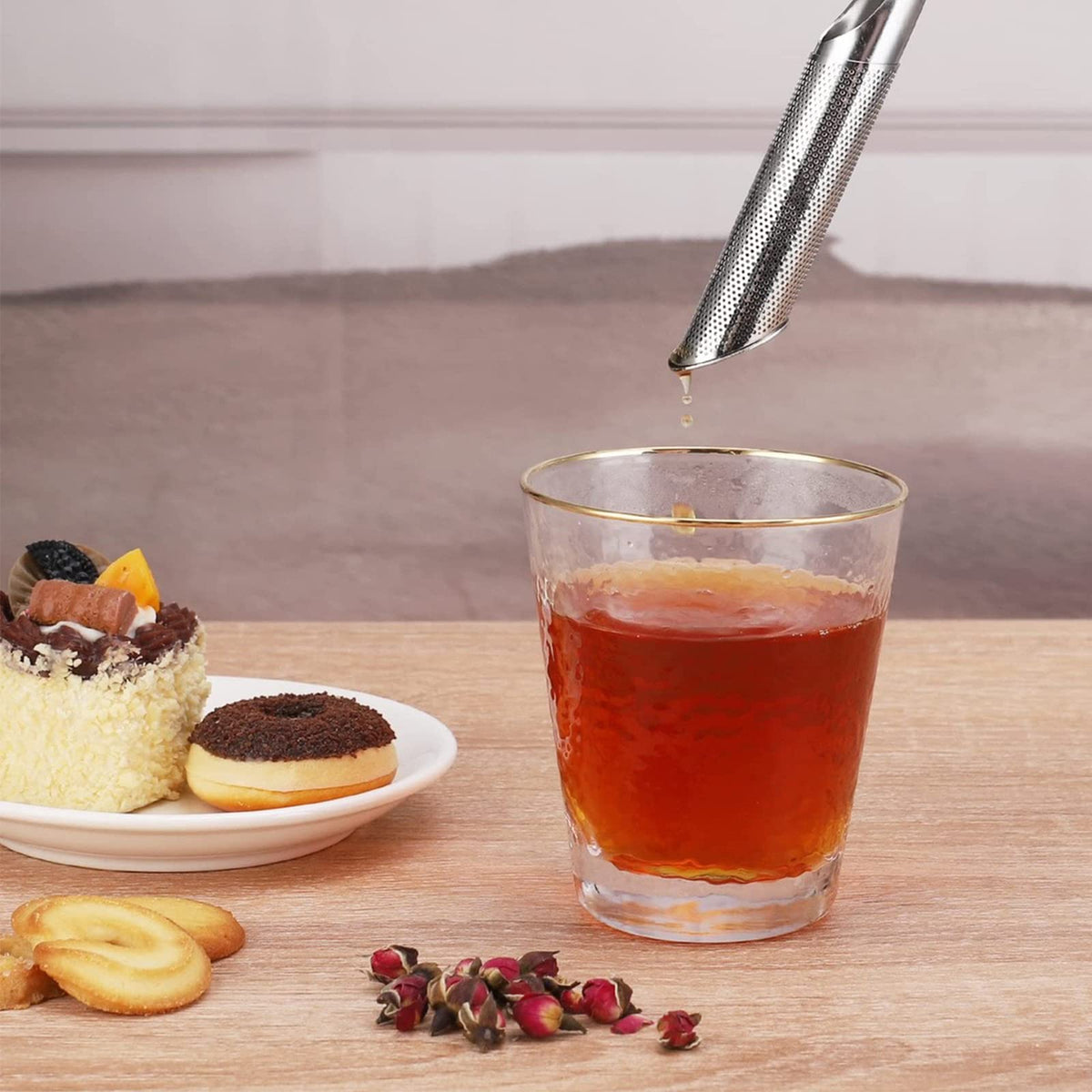 Zeitel® 2PCS Tea Infuser 304 Stainless Steel Tea Infuser Tea Strainer with Hook Tea Filter for Loose Tea, Chamomile, Green Tea Loose Leaves Fine Mesh Strainer for Teapots, Cups, Mugs