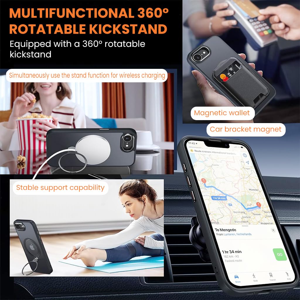 ZORBES® Compatible with iPhone 16E Phone Case for 16E Magnetic Phone Case with 360 ° Rotatable Kickstand Phone GripAnti-scratch Protective Phone Case for Lastest iPhone, SupportWireless Charging