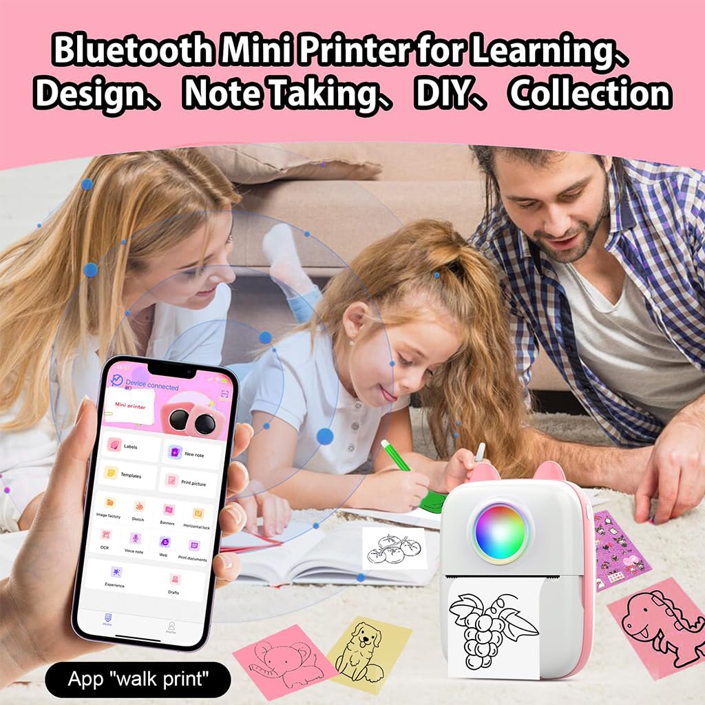 Zeitel® Mini Bluetooth Thermal Printer with LED Pink