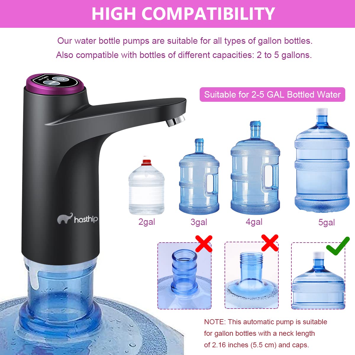 ZORBES® Automatic Water Dispenser Pump, 5 Gallon Water Dispenser for 20 Litre Bottle Electric Water Jug Dispenser Portable Drinking Water Bottle Pump with USB Rechargeable Battery