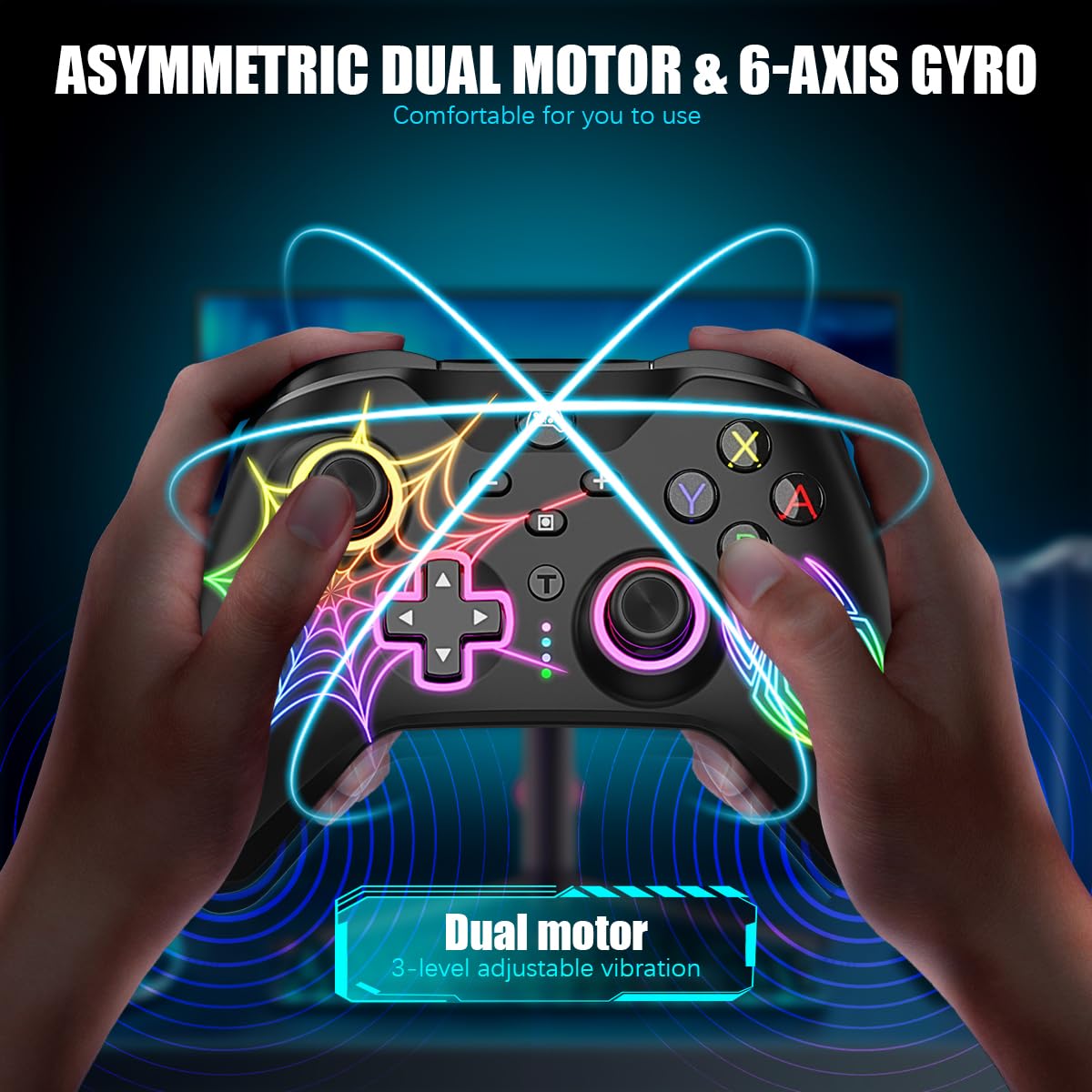 ZORBES® Gaming Controller Wireless with RGB, Controller for PC Wireless Support Android, iOS, Switch, Gamepad with 2 Programable Buttons, Dual motor force, Hall Effect Magnetic Trigger and Joystick