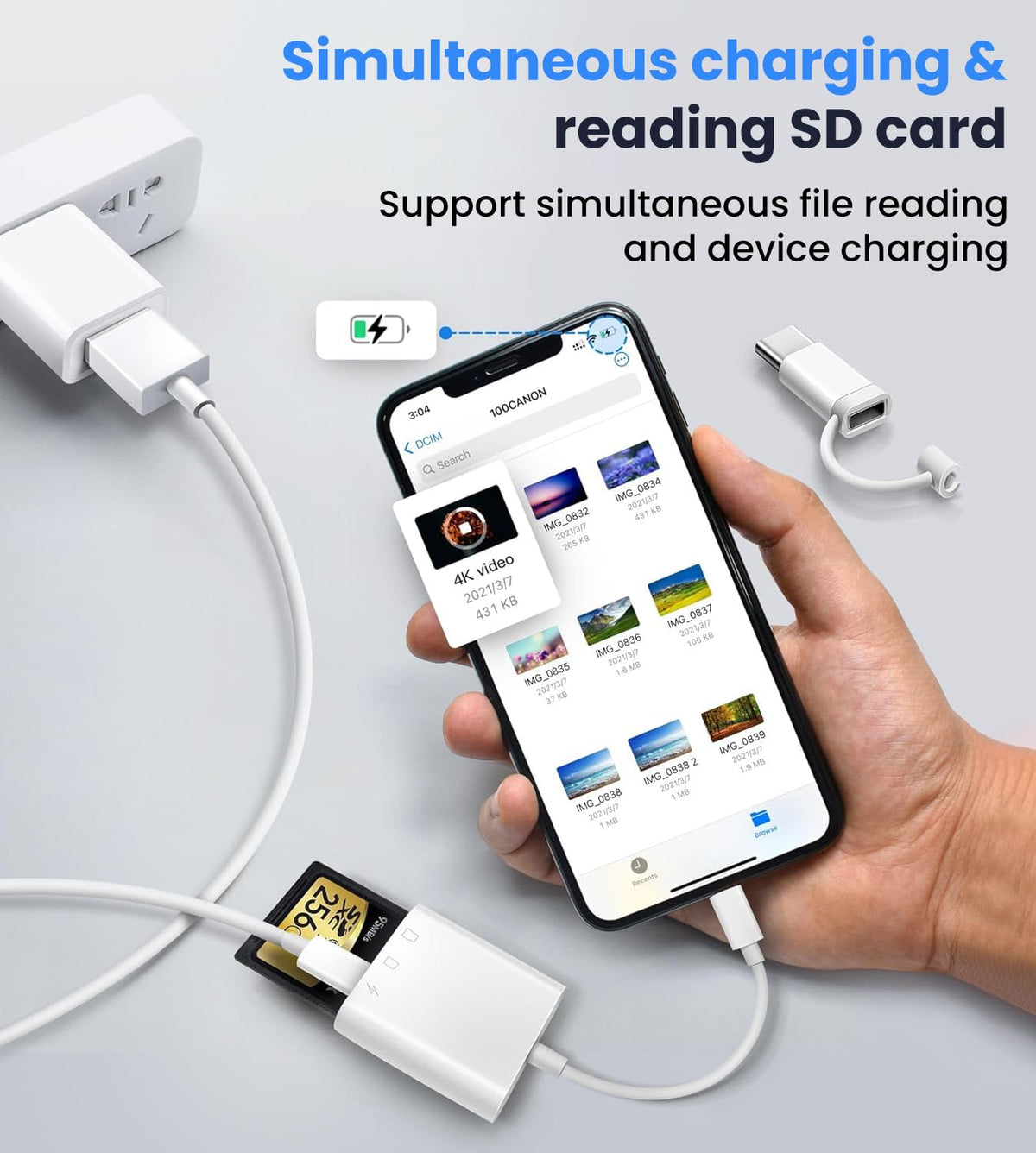 Verilux SD Card Reader for iPhone and iPad with Dual Slot USB C Design | 20–30MB/s Transfer Speed