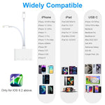 Verilux® Multi Card Reader for iPhone SD Card Reader 4 in 2 SD Card Reader USB C/Light-ning to SD/TF Card Flash Drive Reader Support Fast Charging for iOS Devices Portable Multi Card Reader