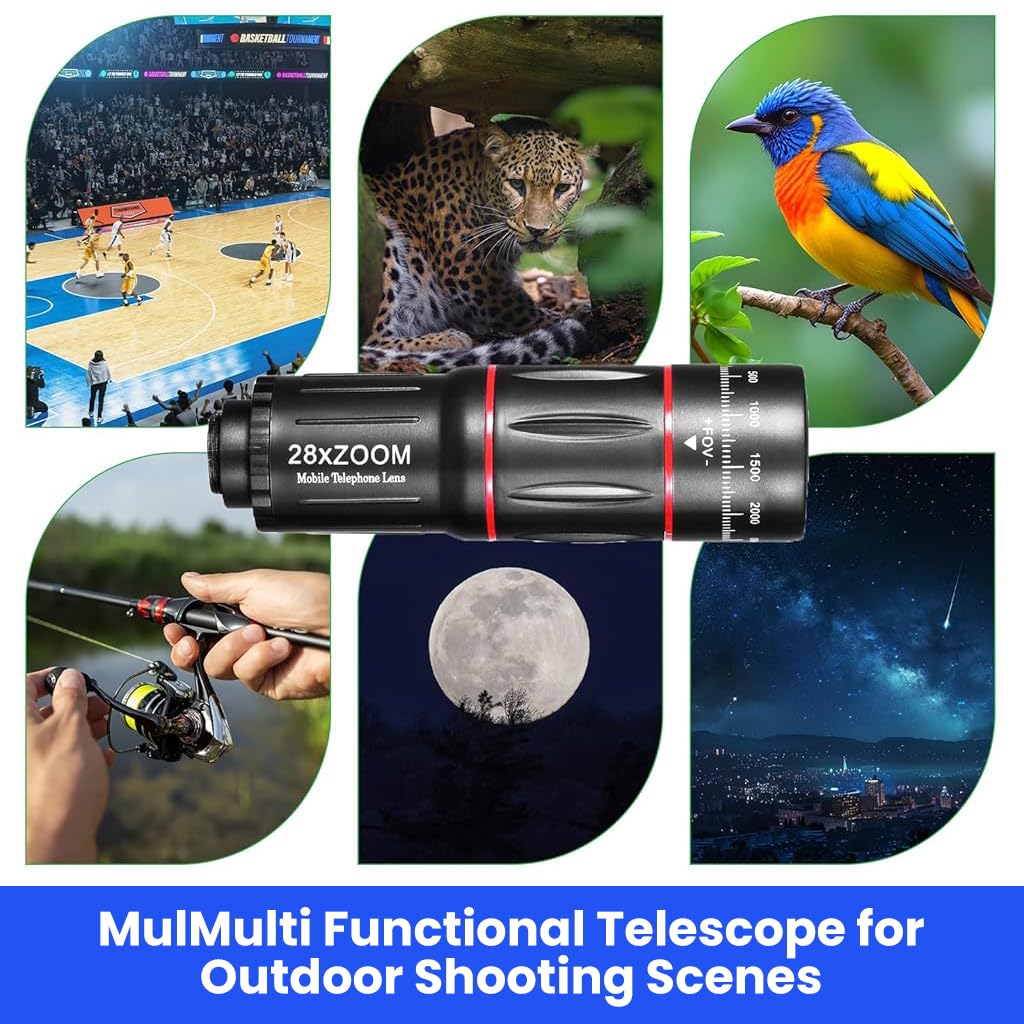 ZORBES® 18X Telephoto Monocular for Phone, High-Power Zoom Lens with Universal Smartphone Clip, Tripod, Portable Telescope for Bird Watching, Hiking, Sports, and Concert