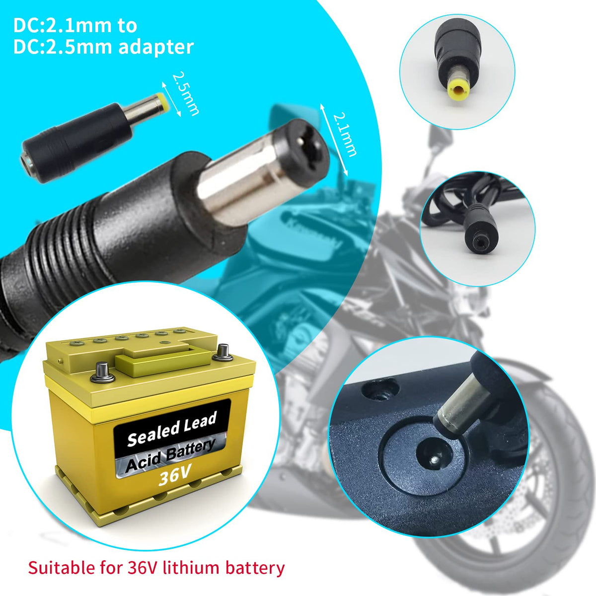 ZORBES® 36V 2A Battery Charger DC5.5 * 2.5MM/2.1MM