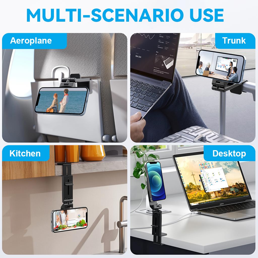 Verilux® Mobile Phone Stand, 360° Rotatable Mag-netic Phone Holder, Easy Clip On Phone Holder As Travel Accessories, Folding Travel Mag-netic Phone Holder for Desk, Airplane Seat Tray, Car Seat